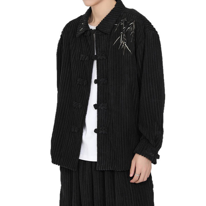 Buddha Stones Stickerei Bambus Muster Frosch-Knopf Design Langarm Herren Baumwolle Cord Jacke - image 8