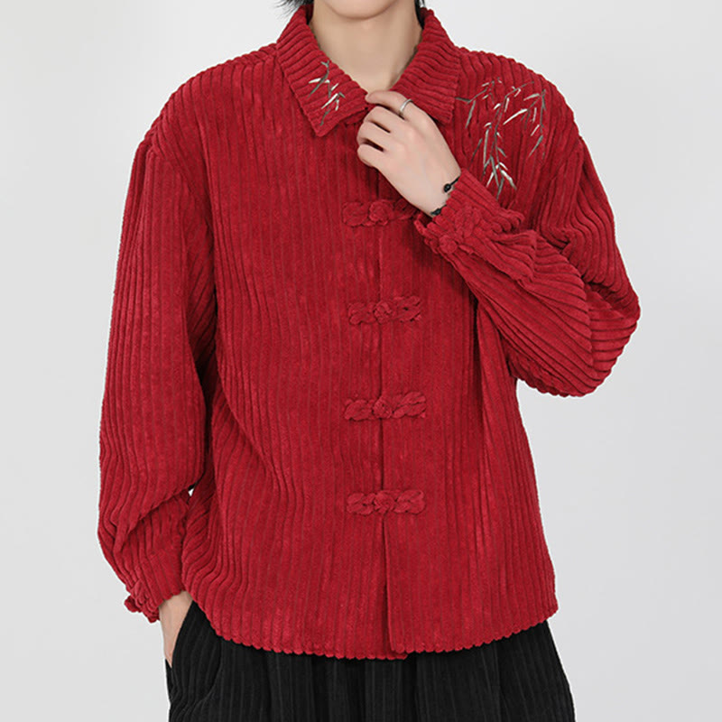 Buddha Stones Stickerei Bambus Muster Frosch-Knopf Design Langarm Herren Baumwolle Cord Jacke - image 11