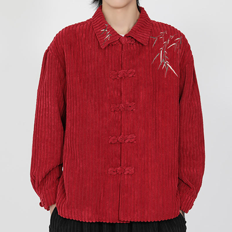 Buddha Stones Stickerei Bambus Muster Frosch-Knopf Design Langarm Herren Baumwolle Cord Jacke - Purpur - US/ UK/AU46，EU56 (5XL) - image 9