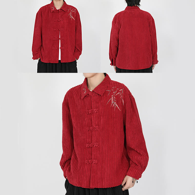 Buddha Stones Stickerei Bambus Muster Frosch-Knopf Design Langarm Herren Baumwolle Cord Jacke - image 19
