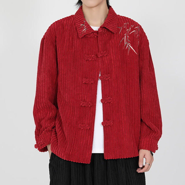 Buddha Stones Stickerei Bambus Muster Frosch-Knopf Design Langarm Herren Baumwolle Cord Jacke - image 12