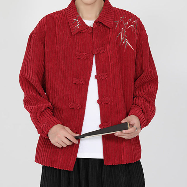 Buddha Stones Stickerei Bambus Muster Frosch-Knopf Design Langarm Herren Baumwolle Cord Jacke - image 13