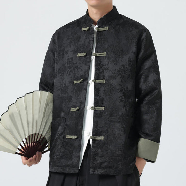 Buddha Stones Jacquard Froschknopf Langarm Herren Baumwolljacke Tang Anzug mit Taschen - image 8