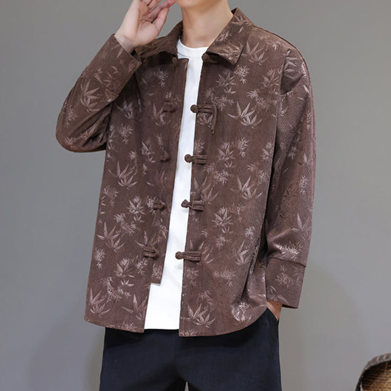 Buddha Stones Jacquard Blätter Muster Frosch-Knopf Langarm Herren Baumwolle Tang Anzug Jacke - image 30