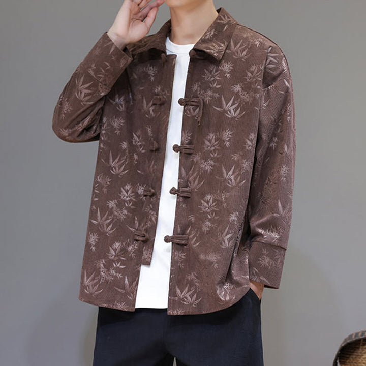 Buddha Stones Jacquard Blätter Muster Frosch-Knopf Langarm Herren Baumwolle Tang Anzug Jacke - image 30