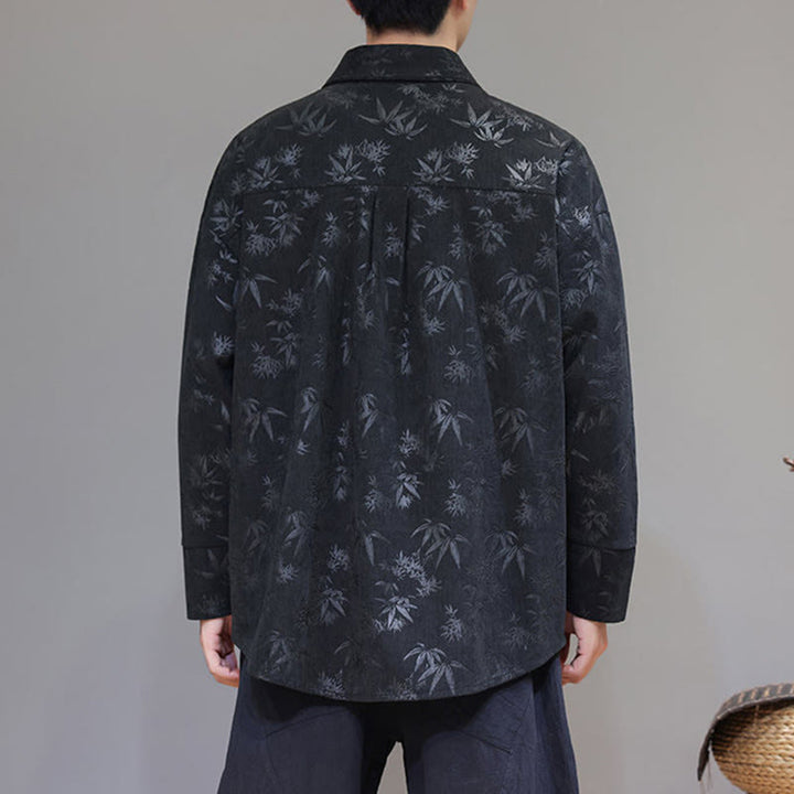 Buddha Stones Jacquard Blätter Muster Frosch-Knopf Langarm Herren Baumwolle Tang Anzug Jacke - image 3