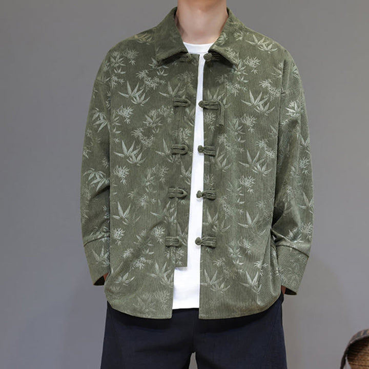 Buddha Stones Jacquard Blätter Muster Frosch-Knopf Langarm Herren Baumwolle Tang Anzug Jacke - image 18