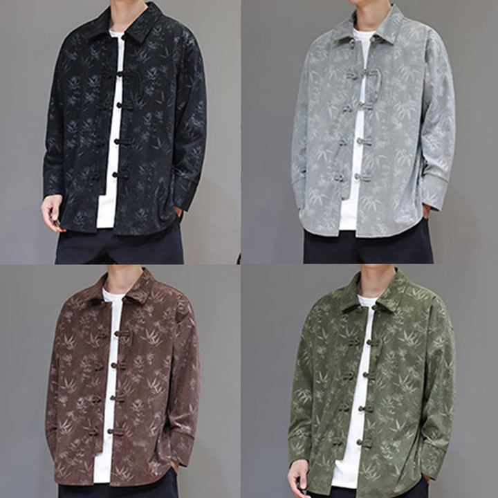 Buddha Stones Jacquard Blätter Muster Frosch-Knopf Langarm Herren Baumwolle Tang Anzug Jacke - image 37