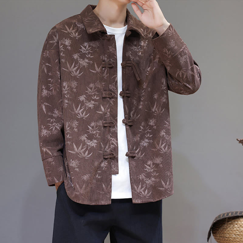 Buddha Stones Jacquard Blätter Muster Frosch-Knopf Langarm Herren Baumwolle Tang Anzug Jacke - image 32