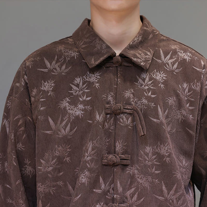 Buddha Stones Jacquard Blätter Muster Frosch-Knopf Langarm Herren Baumwolle Tang Anzug Jacke - image 34