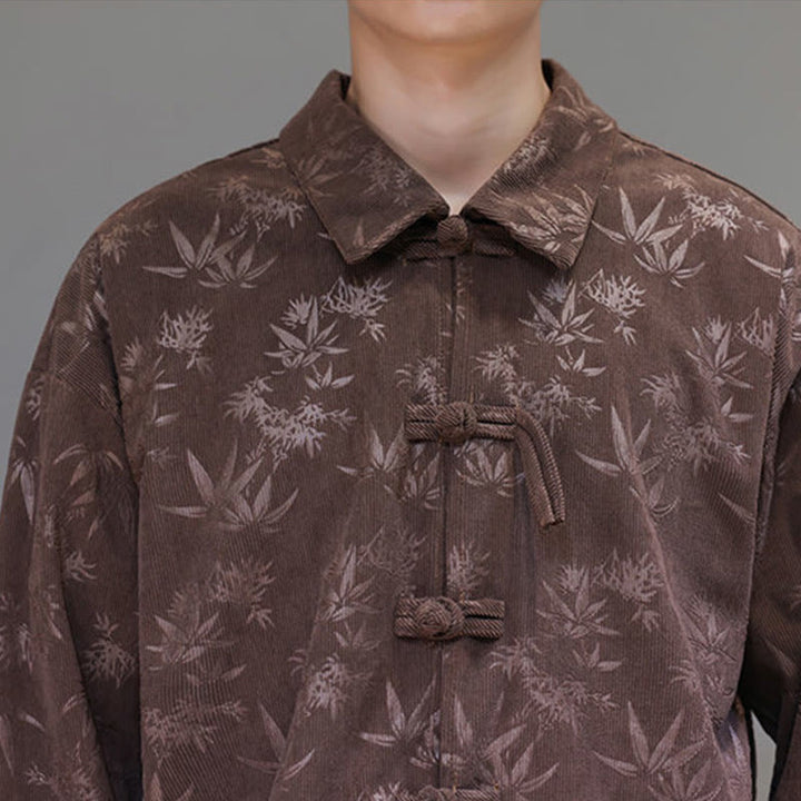 Buddha Stones Jacquard Blätter Muster Frosch-Knopf Langarm Herren Baumwolle Tang Anzug Jacke - image 34