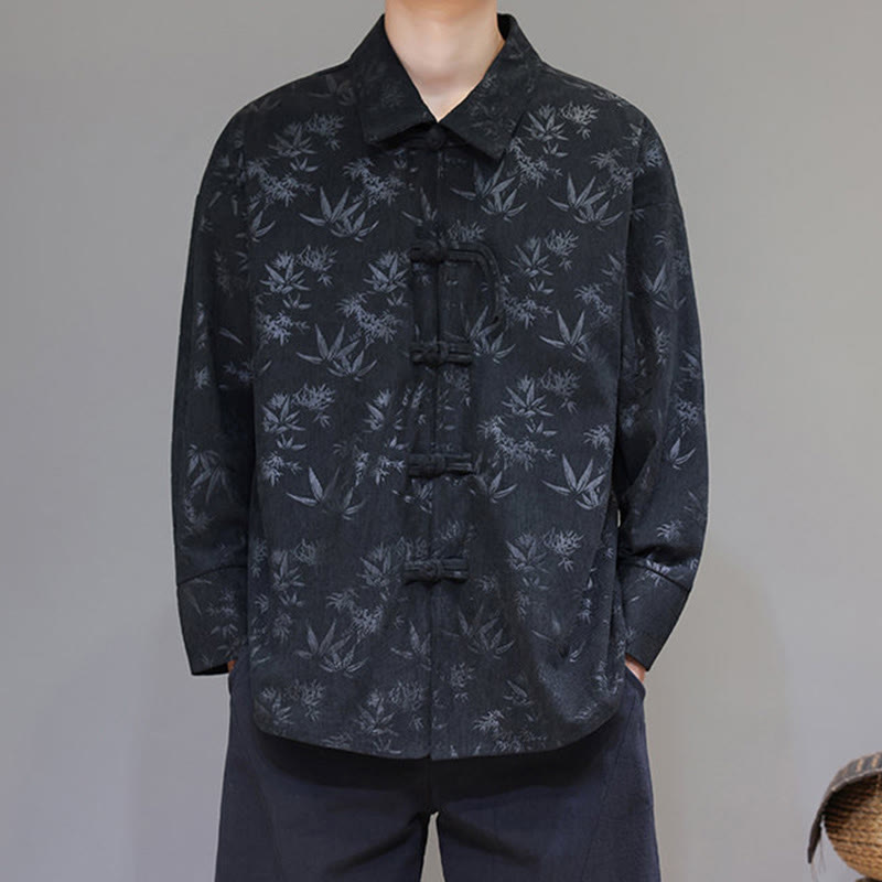 Buddha Stones Jacquard Blätter Muster Frosch-Knopf Langarm Herren Baumwolle Tang Anzug Jacke - image 5