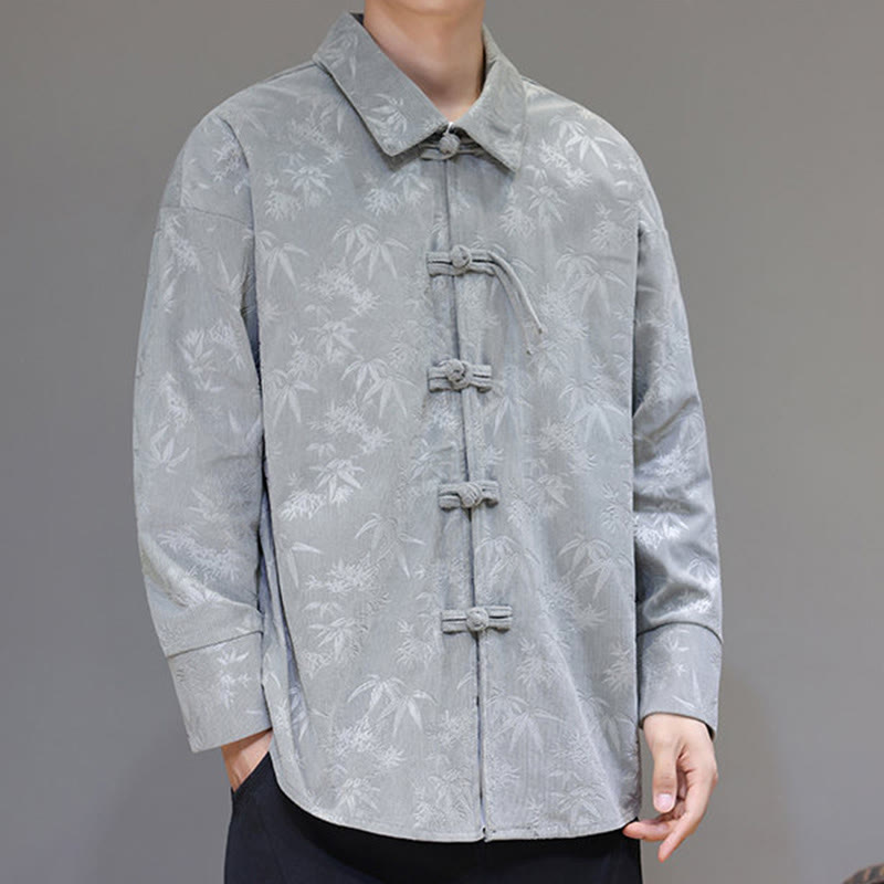 Buddha Stones Jacquard Blätter Muster Frosch-Knopf Langarm Herren Baumwolle Tang Anzug Jacke - image 12