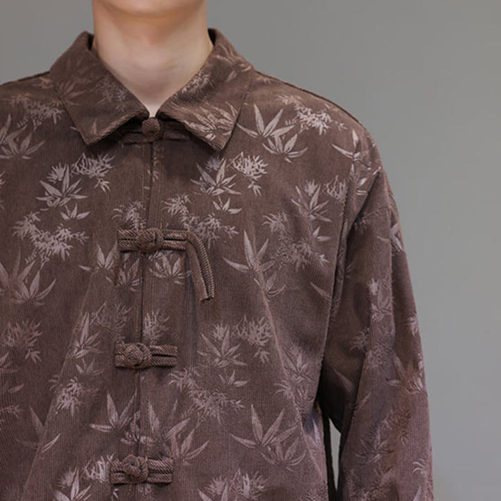Buddha Stones Jacquard Blätter Muster Frosch-Knopf Langarm Herren Baumwolle Tang Anzug Jacke - image 35