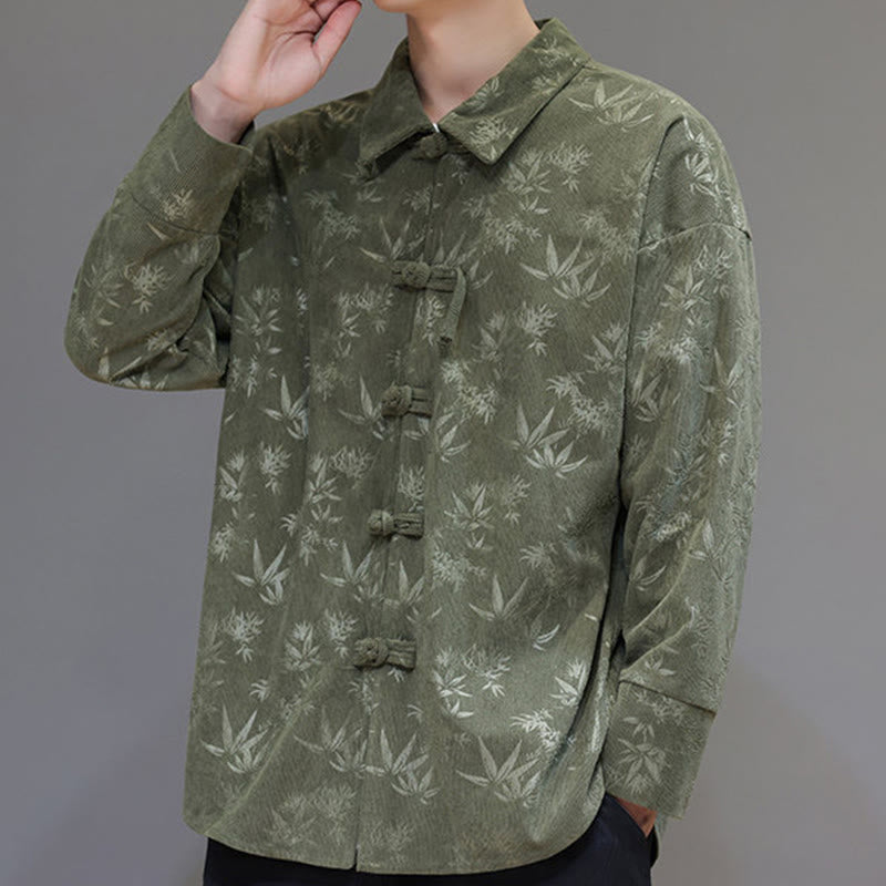 Buddha Stones Jacquard Blätter Muster Frosch-Knopf Langarm Herren Baumwolle Tang Anzug Jacke - image 21