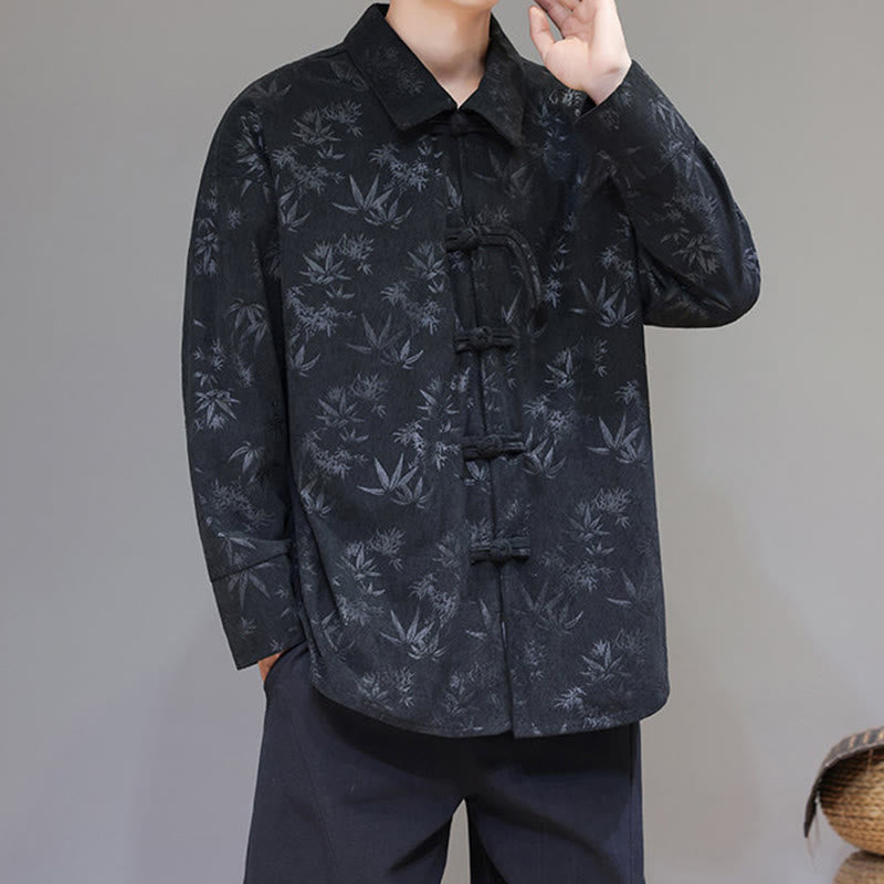 Buddha Stones Jacquard Blätter Muster Frosch-Knopf Langarm Herren Baumwolle Tang Anzug Jacke - image 6