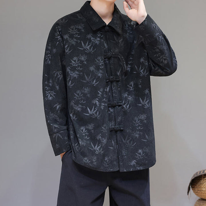 Buddha Stones Jacquard Blätter Muster Frosch-Knopf Langarm Herren Baumwolle Tang Anzug Jacke - image 6