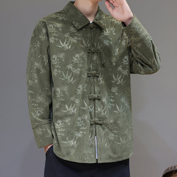 Buddha Stones Jacquard Blätter Muster Frosch-Knopf Langarm Herren Baumwolle Tang Anzug Jacke - image 23
