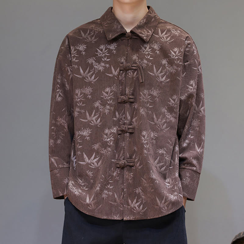 Buddha Stones Jacquard Blätter Muster Frosch-Knopf Langarm Herren Baumwolle Tang Anzug Jacke - image 31