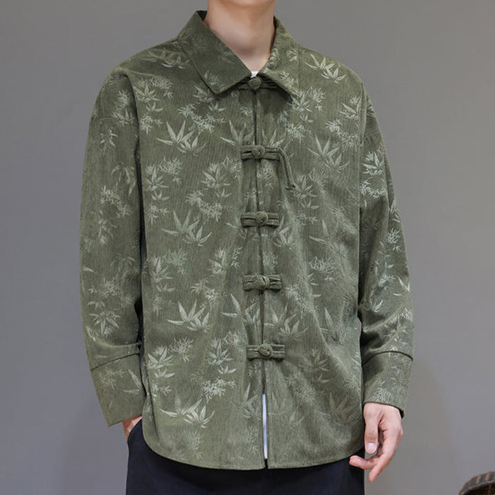 Buddha Stones Jacquard Blätter Muster Frosch-Knopf Langarm Herren Baumwolle Tang Anzug Jacke - image 19