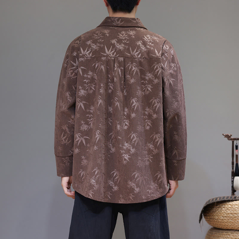 Buddha Stones Jacquard Blätter Muster Frosch-Knopf Langarm Herren Baumwolle Tang Anzug Jacke - image 27