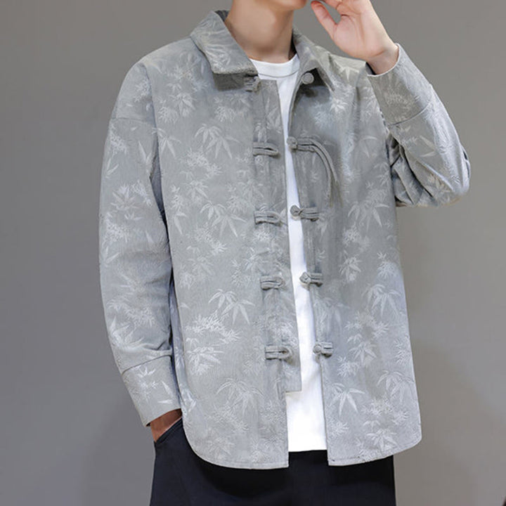 Buddha Stones Jacquard Blätter Muster Frosch-Knopf Langarm Herren Baumwolle Tang Anzug Jacke - image 15