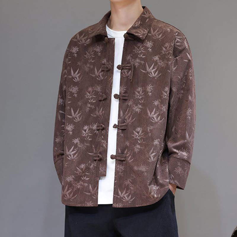 Buddha Stones Jacquard Blätter Muster Frosch-Knopf Langarm Herren Baumwolle Tang Anzug Jacke - image 28