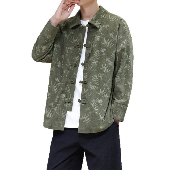 Buddha Stones Jacquard Blätter Muster Frosch-Knopf Langarm Herren Baumwolle Tang Anzug Jacke - image 24
