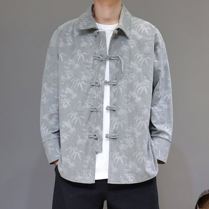 Buddha Stones Jacquard Blätter Muster Frosch-Knopf Langarm Herren Baumwolle Tang Anzug Jacke - image 13