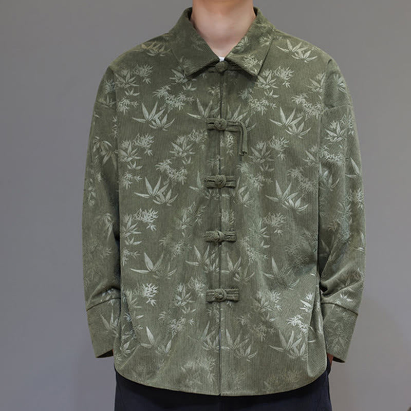 Buddha Stones Jacquard Blätter Muster Frosch-Knopf Langarm Herren Baumwolle Tang Anzug Jacke - image 22
