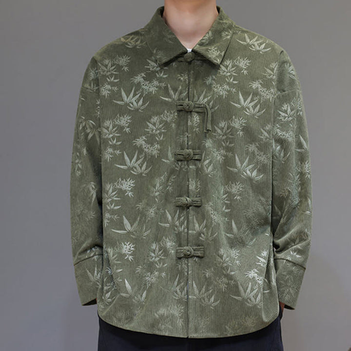 Buddha Stones Jacquard Blätter Muster Frosch-Knopf Langarm Herren Baumwolle Tang Anzug Jacke - image 22