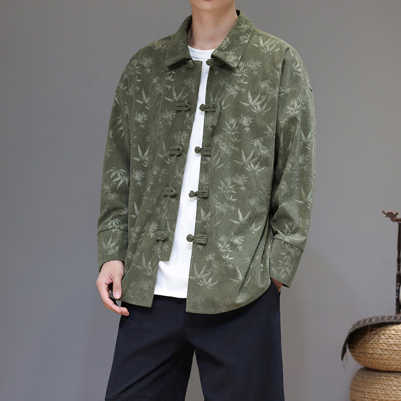 Buddha Stones Jacquard Blätter Muster Frosch-Knopf Langarm Herren Baumwolle Tang Anzug Jacke - WaldGrün - US/ UK/AU48，EU58 (5XL) - image 16