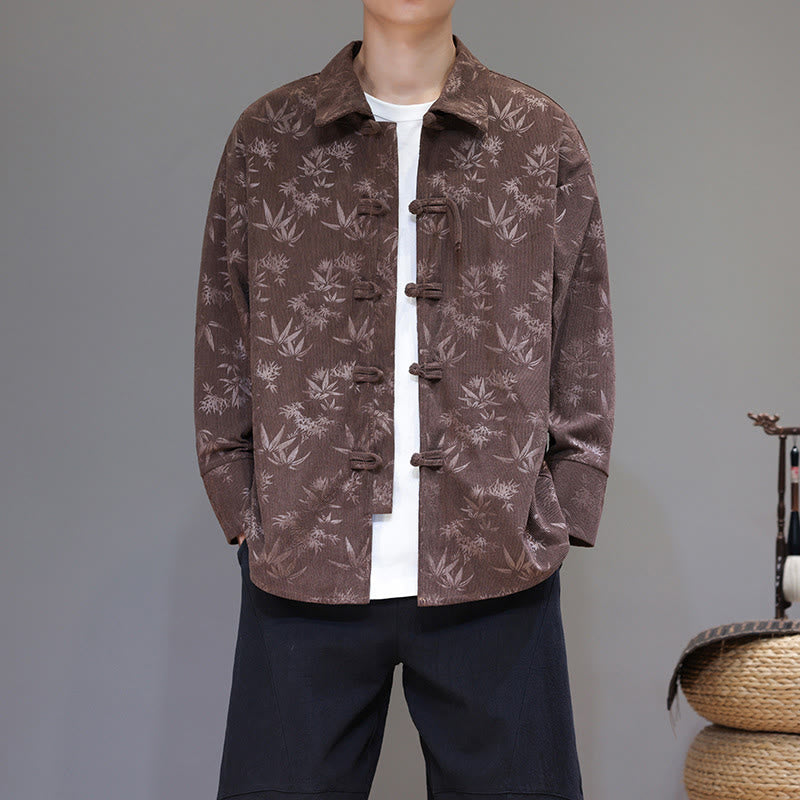 Buddha Stones Jacquard Blätter Muster Frosch-Knopf Langarm Herren Baumwolle Tang Anzug Jacke - image 26