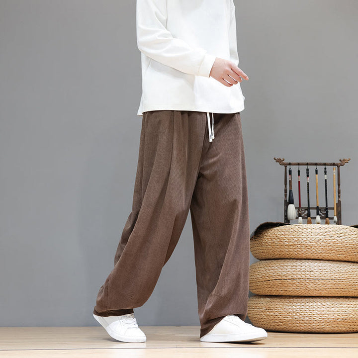 Buddha Stones Herren-Haremshose aus reinem Baumwollcord mit Taschen, einfarbig - image 1