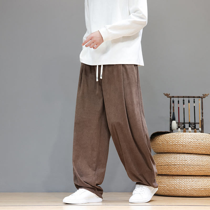 Buddha Stones Herren-Haremshose aus reinem Baumwollcord mit Taschen, einfarbig - Sienna - US/ UK/AU46，EU56 (5XL) - image 0
