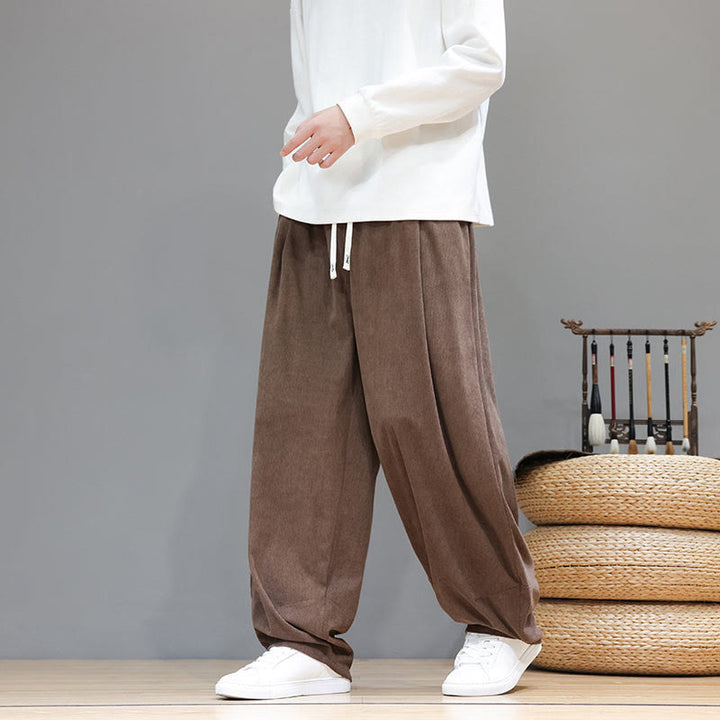 Buddha Stones Herren-Haremshose aus reinem Baumwollcord mit Taschen, einfarbig - Sienna - US/ UK/AU46，EU56 (5XL) - image 0