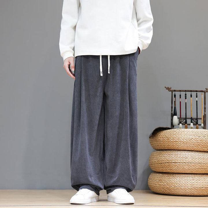 Buddha Stones Herren-Haremshose aus reinem Baumwollcord mit Taschen, einfarbig - Hellschiefergrau - US/ UK/AU46, EU56 (5XL) - image 10