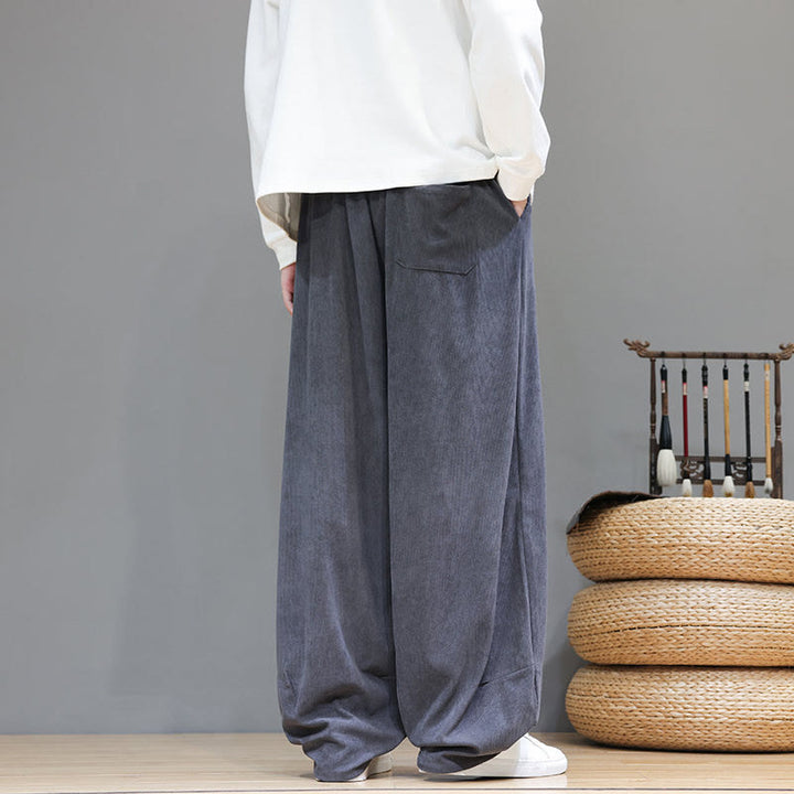 Buddha Stones Herren-Haremshose aus reinem Baumwollcord mit Taschen, einfarbig - image 15
