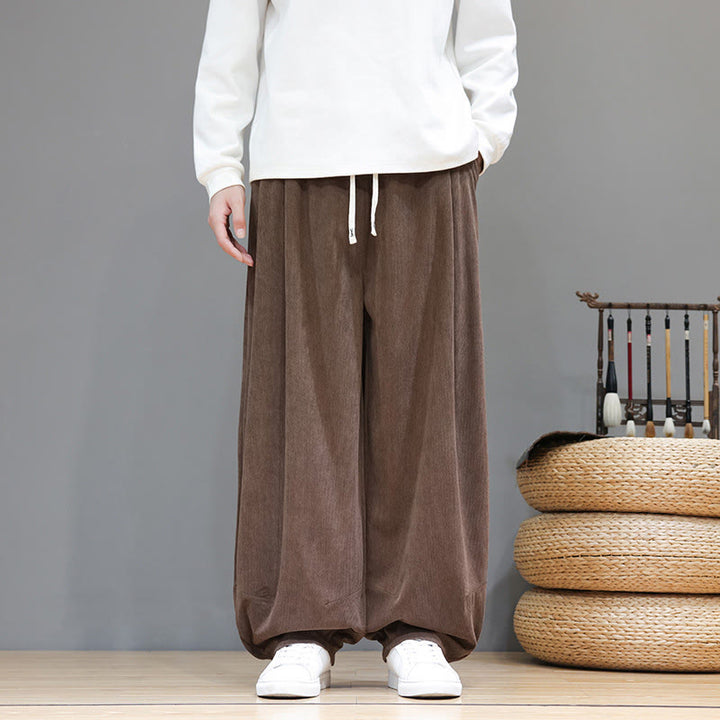 Buddha Stones Herren-Haremshose aus reinem Baumwollcord mit Taschen, einfarbig - image 3