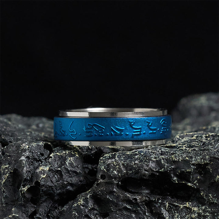 Buddha Stones Tibetische Schriften Blauer Apotheker Mantra Titan Stahl Spinner Balance Ring - 70-73 mm - image 0