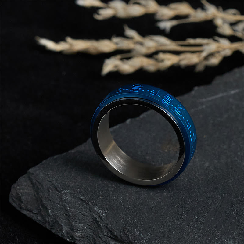 Buddha Stones Tibetische Schriften Blauer Apotheker Mantra Titan Stahl Spinner Balance Ring - image 2