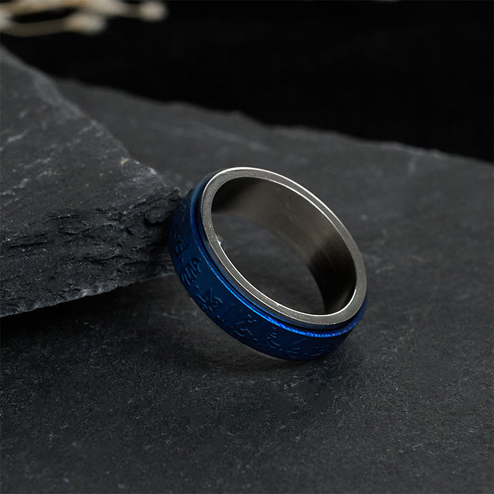 Buddha Stones Tibetische Schriften Blauer Apotheker Mantra Titan Stahl Spinner Balance Ring - image 3