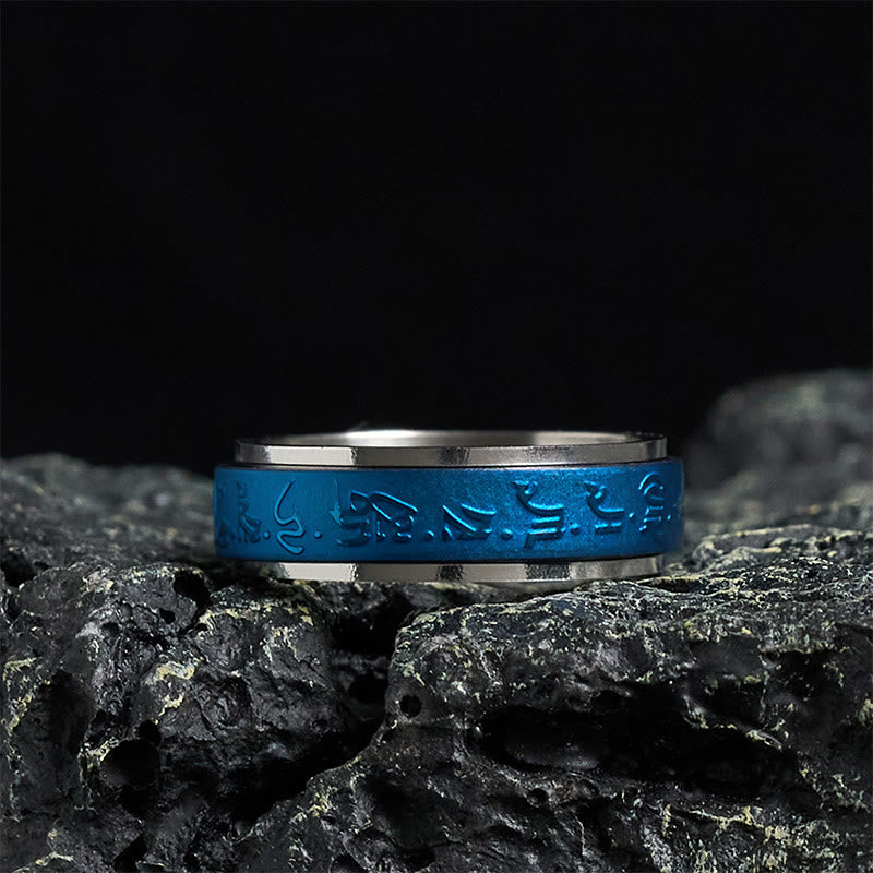 Buddha Stones Tibetische Schriften Blauer Apotheker Mantra Titan Stahl Spinner Balance Ring - 70-73 mm - image 0