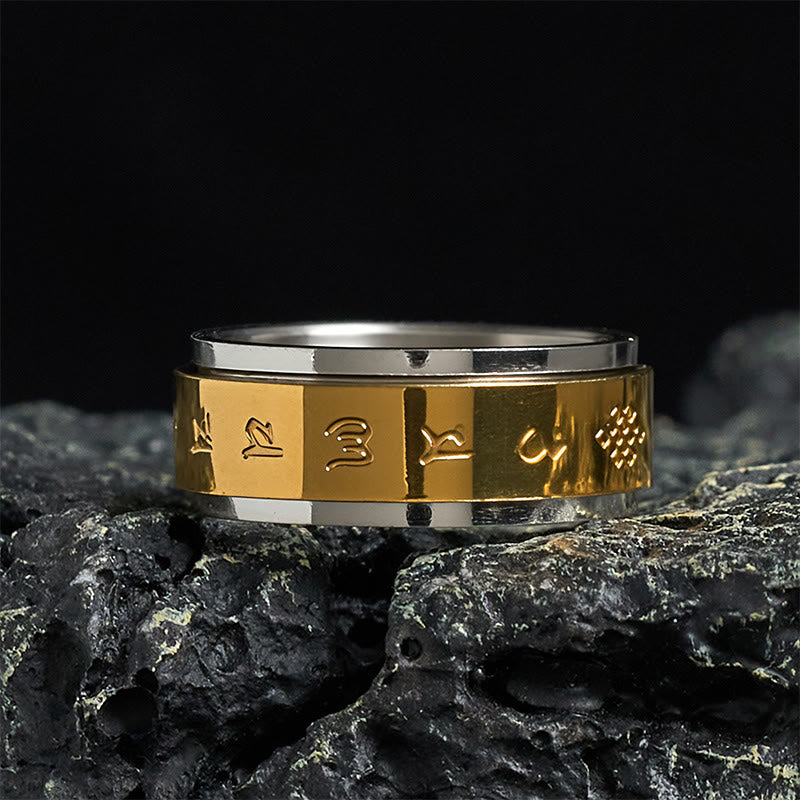 Buddha Stones, tibetische Schriften, Om Mani Padme Hum, Titanstahl, Spinner, Friedensring - 70-73 mm - image 0