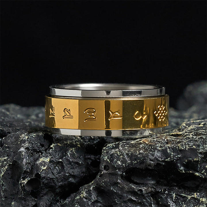 Buddha Stones, tibetische Schriften, Om Mani Padme Hum, Titanstahl, Spinner, Friedensring - 70-73 mm - image 0