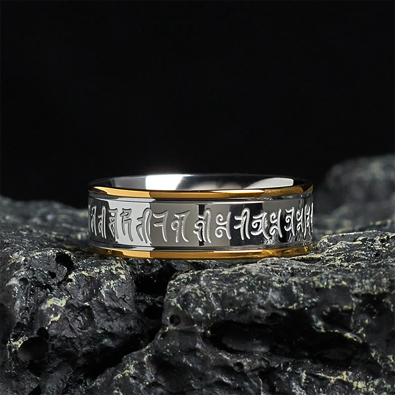 Buddha Stones, tibetische Schriften, Shurangama-Mantra, Titanstahl, Spinner-Balance-Ring - 70-73 mm - image 0
