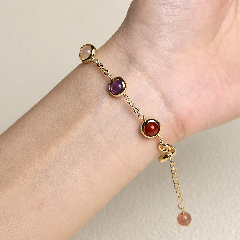 Buddha Stones Buntes Kristall-Amethyst-Erdbeerquarz-Balance-Armband - image 3
