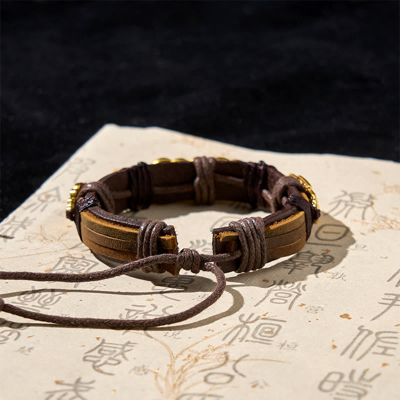 Buddha Stones ​​Fünf-Kaiser-Münzen Pi Xiu Reichtum Leder Seil Armband  - image 4