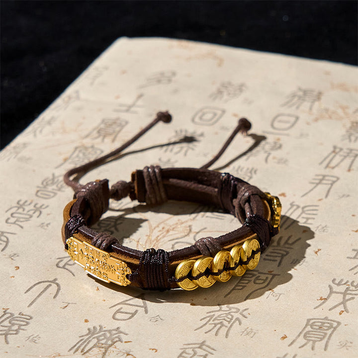 Buddha Stones ​​Fünf-Kaiser-Münzen Pi Xiu Reichtum Leder Seil Armband  - image 2
