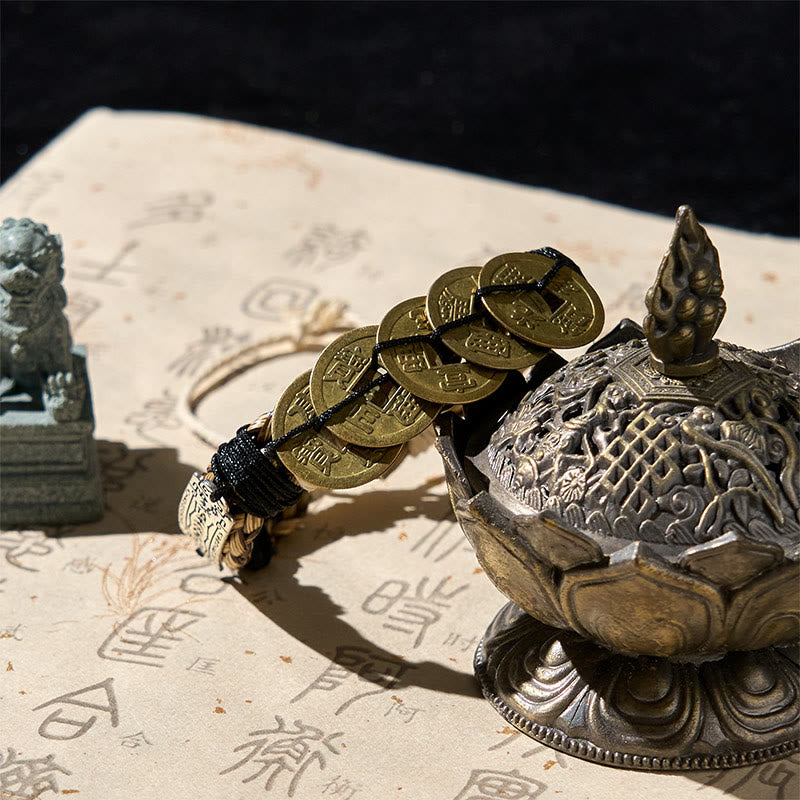 Buddha Stones ​​Fünf-Kaiser-Münzen Amulett Schutzseil Armband  - image 2
